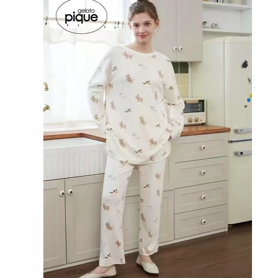 【朵拉外贸】GP新款睡衣女卡通泰迪狗软绵绵莫代尔长袖家居服套装