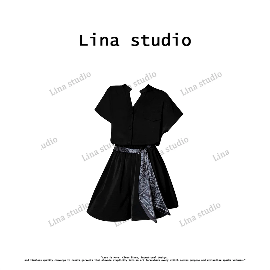 Lina studio“艺术周刊”2025夏季新款V领高级感气质套装