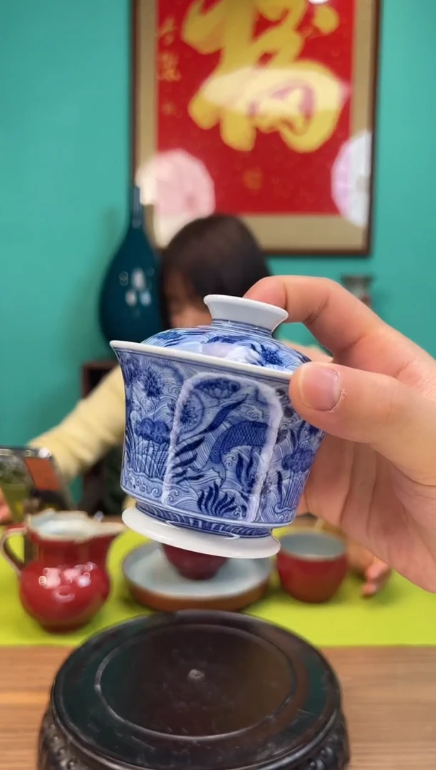 【闪购商品】盖碗青花鱼澡马蹄二才盖碗