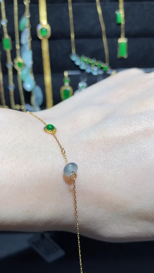 【闪购商品】翡翠手链18K金镶嵌 手链