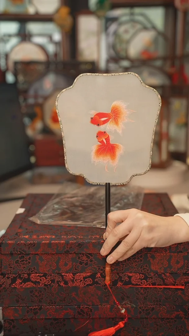 扇子团扇 绣花双面非遗