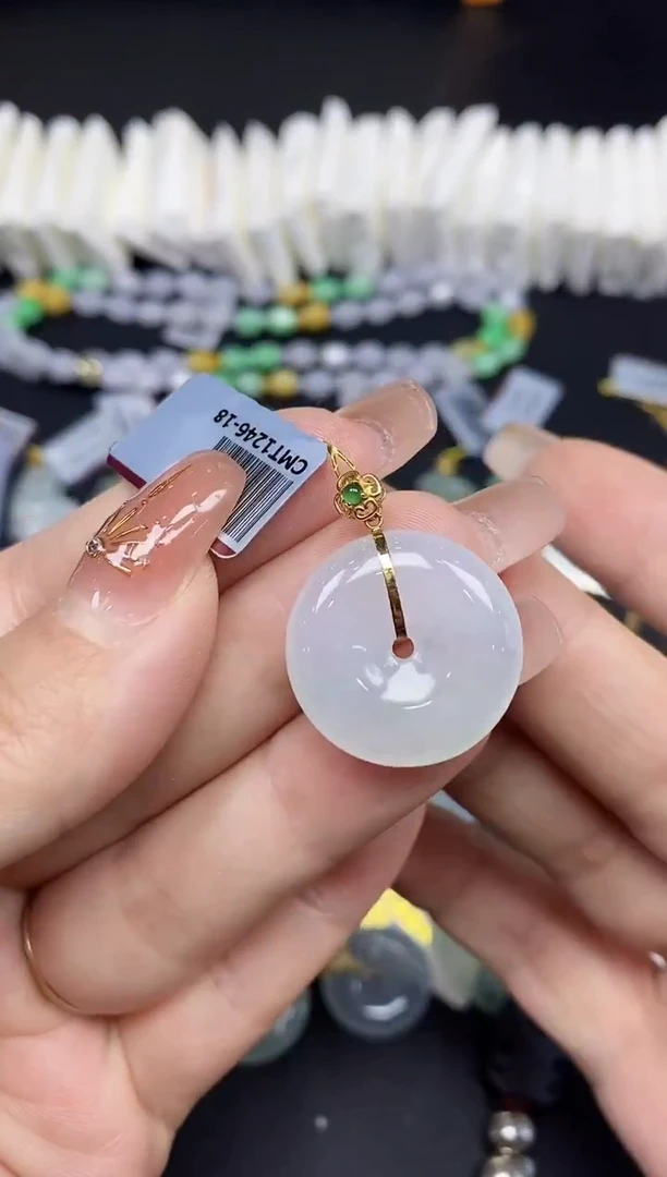 吊坠(不含链)18K金镶嵌翡翠平安扣18K金扣镶嵌@@CMT1246-18