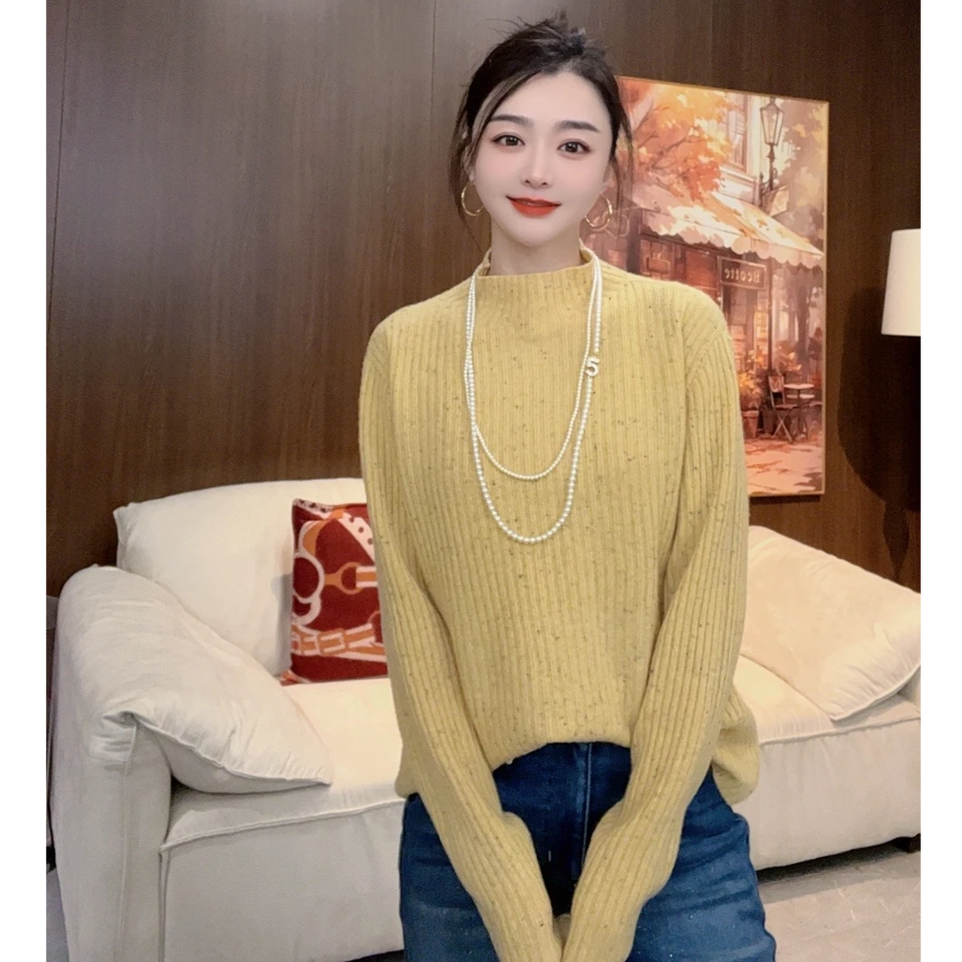 【油画栀子】花纱半高圆领气质显瘦针织衫H9M01D30398