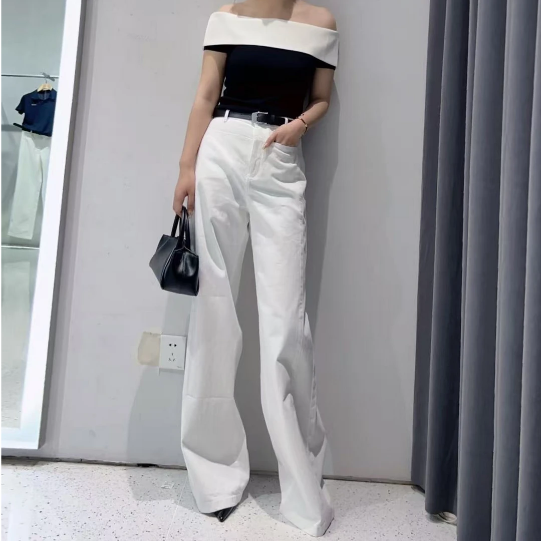 牛仔裤-显瘦百搭白色阔腿牛仔裤3243