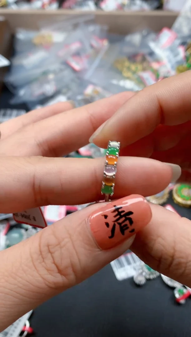 银S925镶嵌戒指翡翠天然A货缅甸翡翠