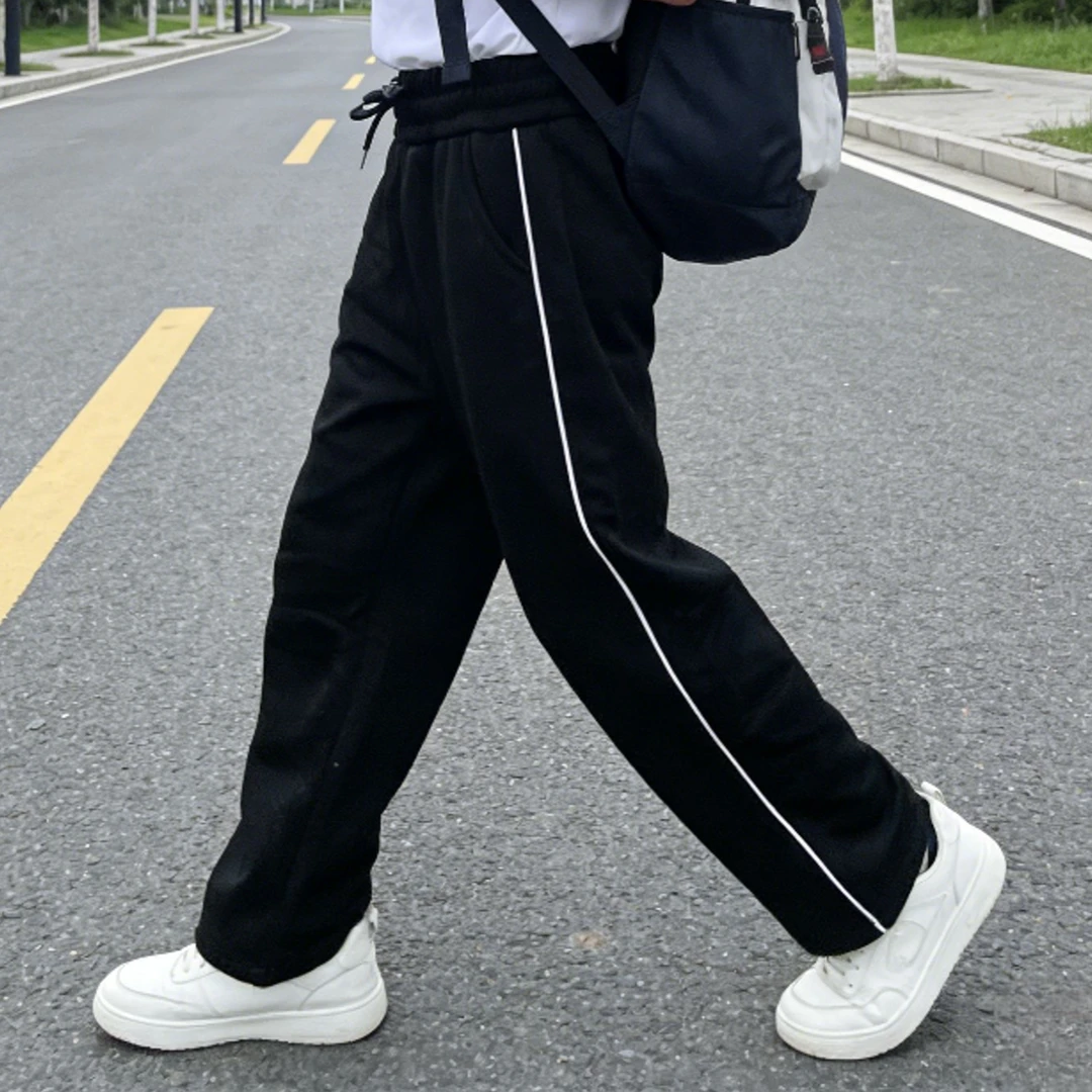 10冬季款学生校服运动长裤条纹宽松加绒加厚