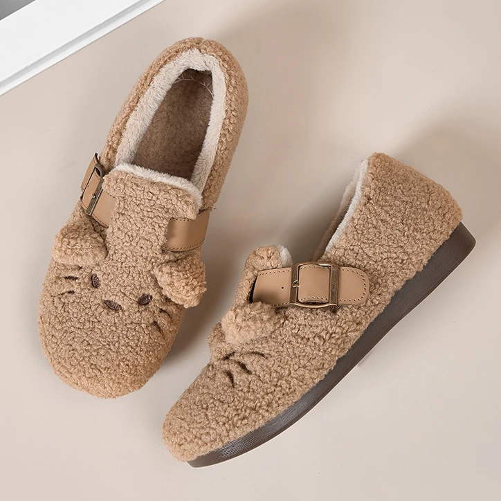 秋冬新款猫猫勃肯鞋时尚休闲外穿居家棉鞋软底舒适圆头毛绒女鞋