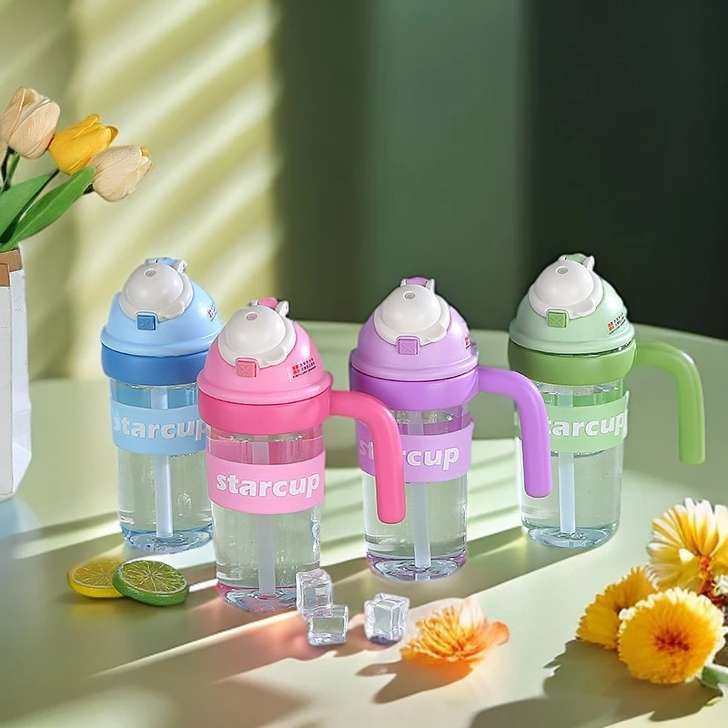 高颜值马克杯带手柄吸管卡通塑料杯夏天防摔女生高颜值办公室杯子