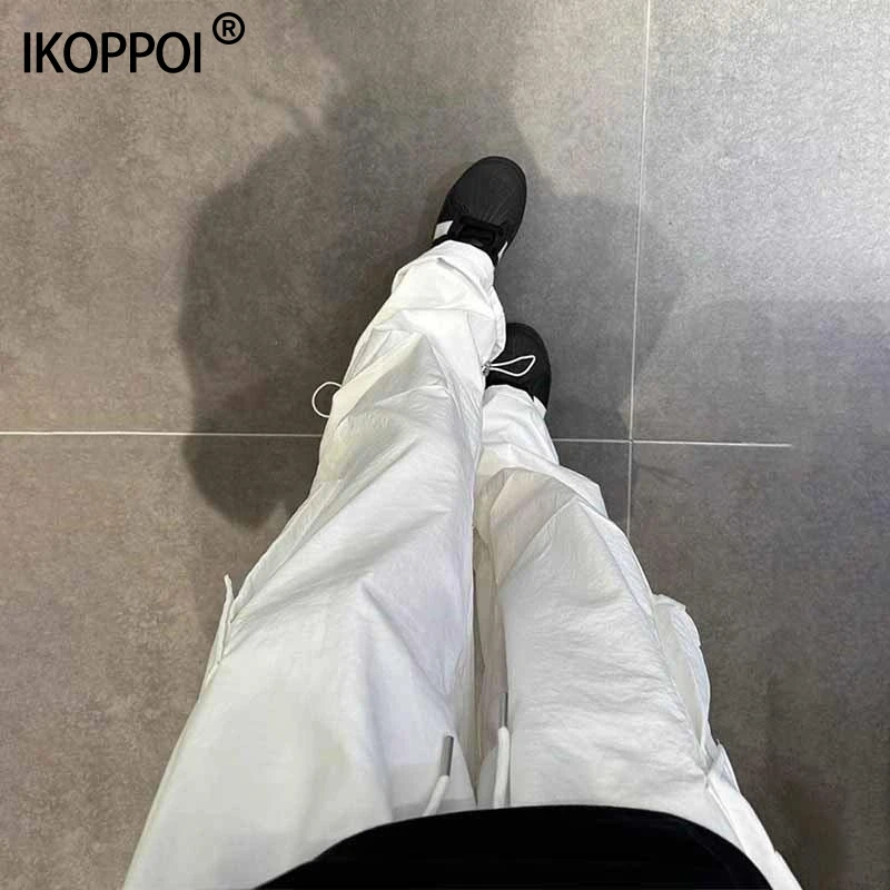 高端白色速干工装裤男秋季薄款宽松直筒伞兵裤户外登山凉感防晒裤