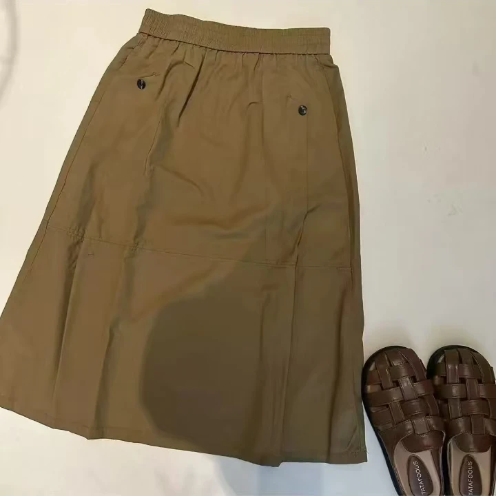 2025夏季新品显瘦极简拼接A字裙时尚百褶纯色女款裙子长款百搭