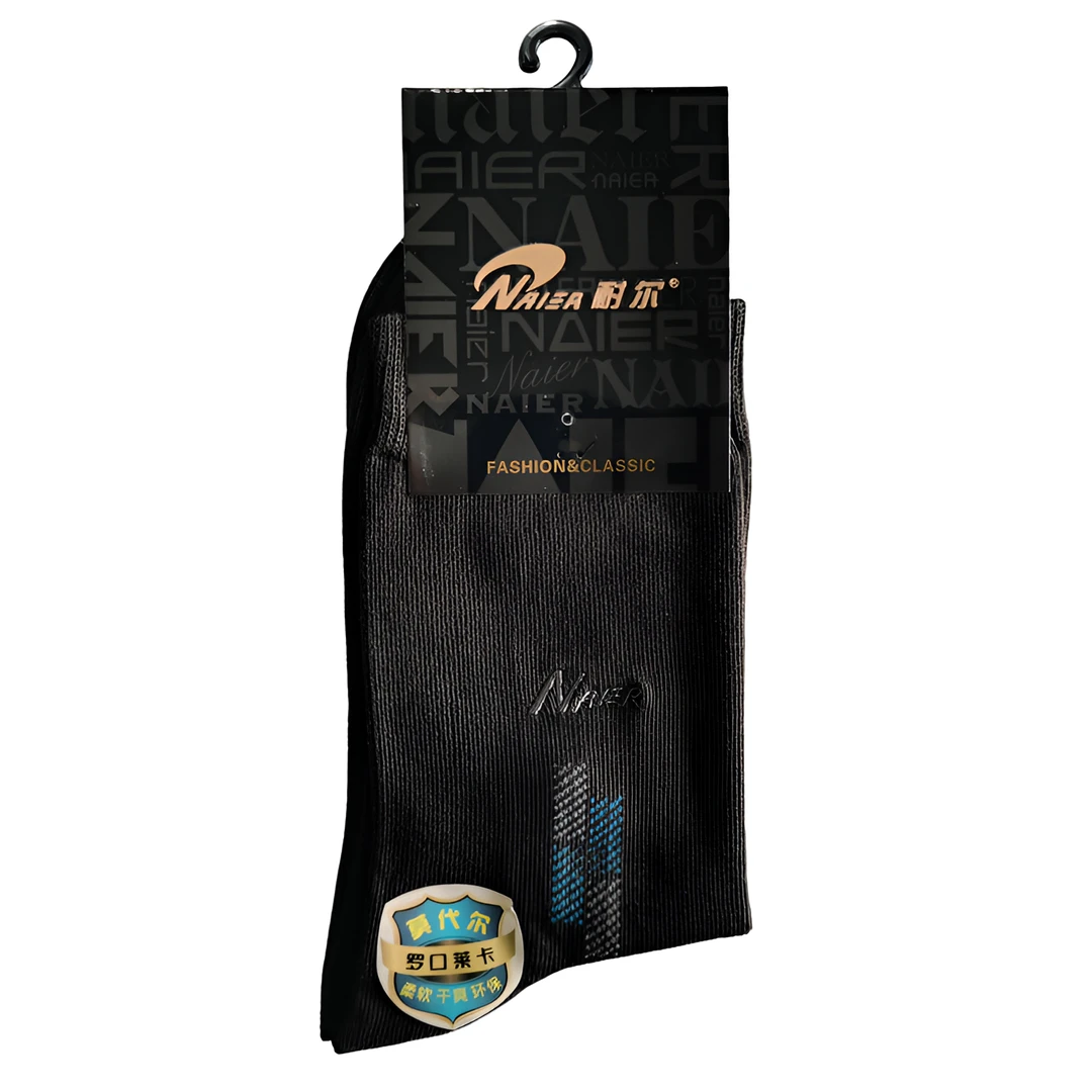 耐尔8301（10双装）男士莫代尔罗口莱卡刺绣印花图案精梳棉棉袜黑色
