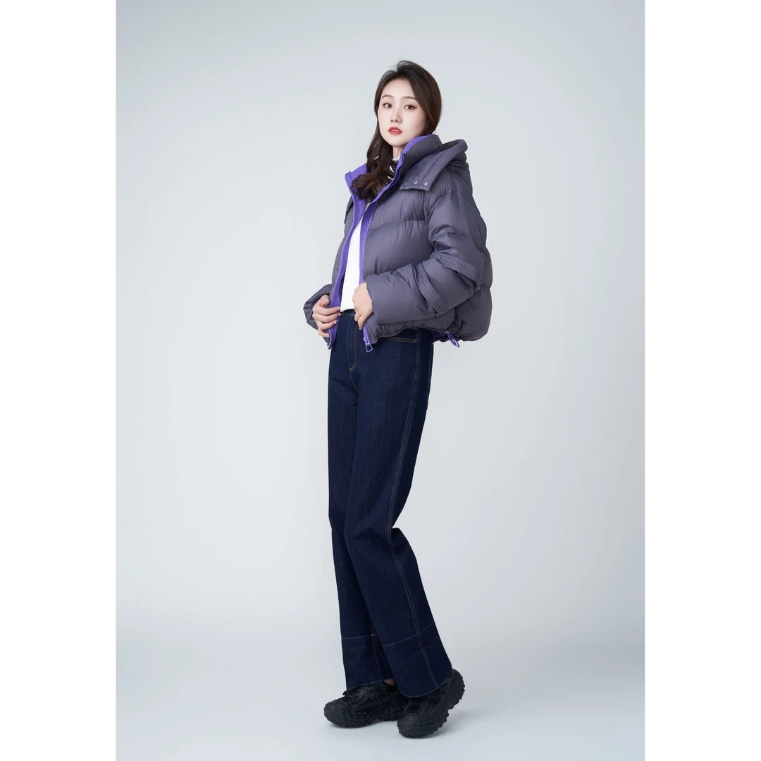 亿领新品灰色短款羽绒服白鸭绒191g-207g-Y33975