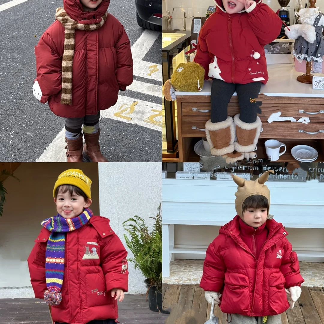 洋气女童男童宝宝冬款中长款短款小童毛领汉服儿童