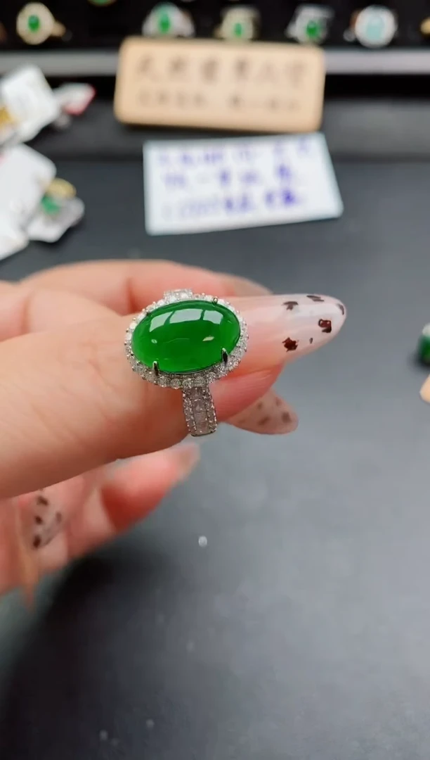 银S925镶嵌戒指翡翠1
