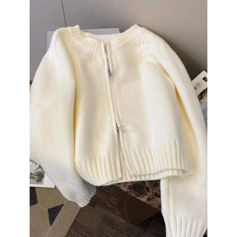绝美！这种货闭眼收~拉链毛衣外套女秋冬短款百搭宽松显瘦针织开衫