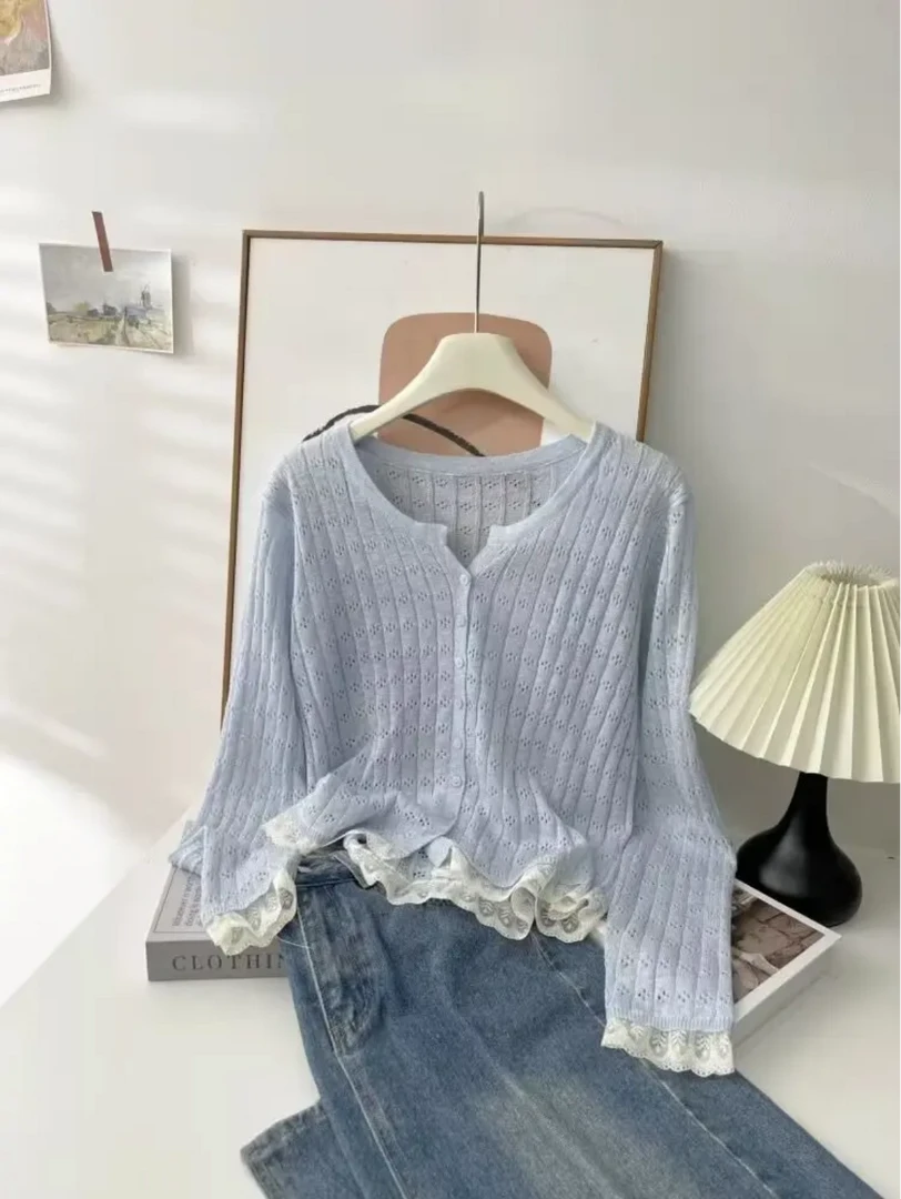 【零零精选】韩系开衫夏季超好看防晒小外搭镂空薄款针织衫