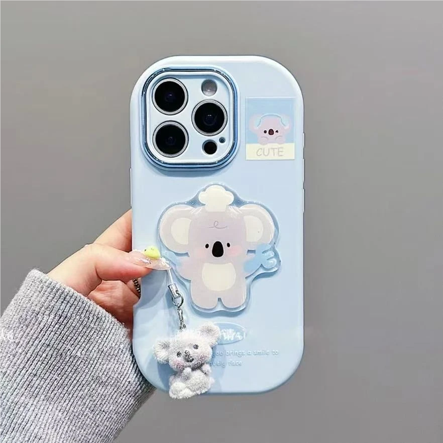 适用苹果15/16可爱立体贴件考拉壳小米15/14唯美华为Pura80pro软