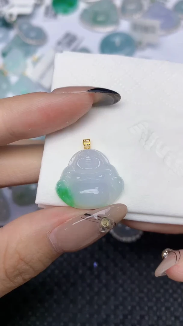 颈饰18K金镶嵌翡翠天然缅甸翡翠a货百元以上9元证书费自理