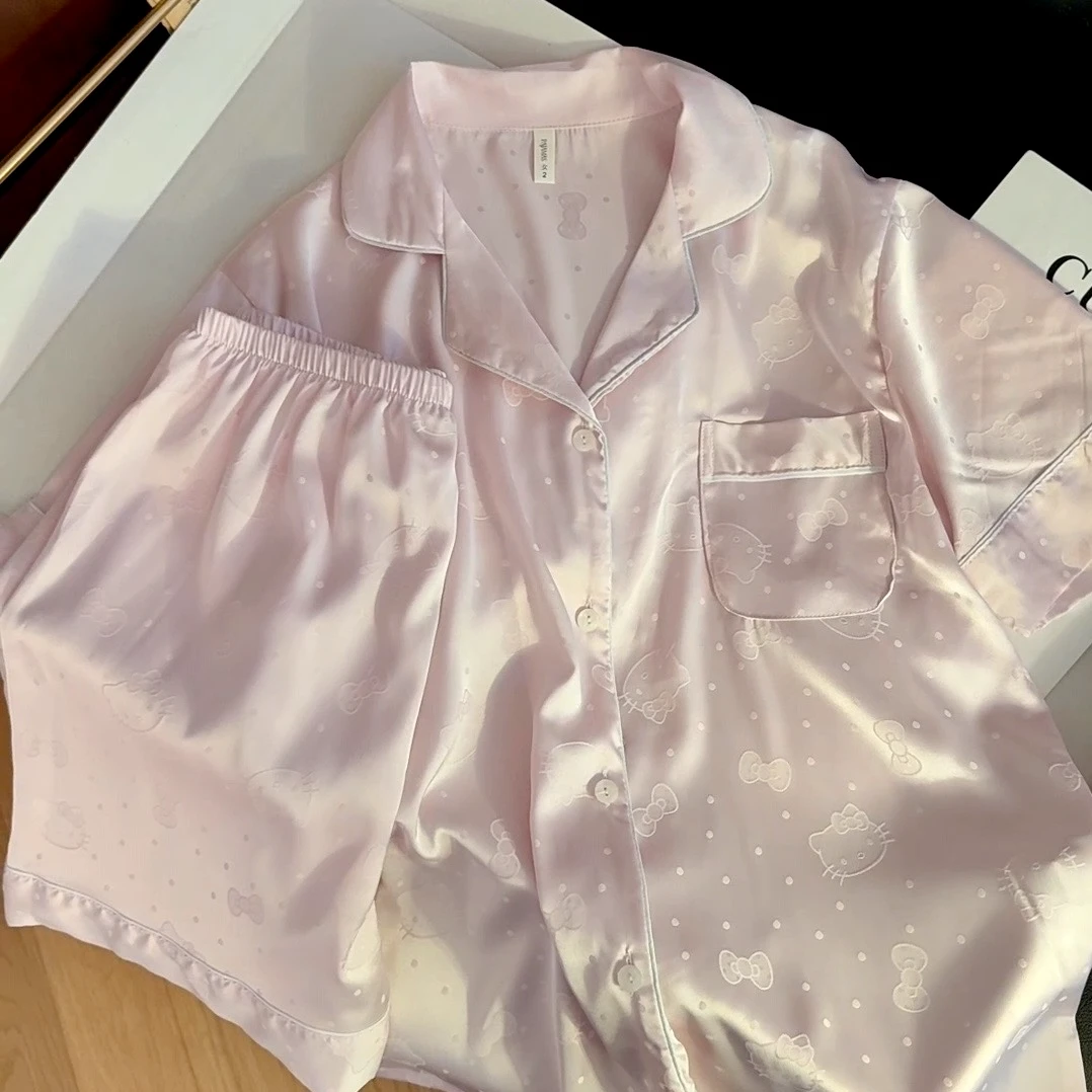 日系冰丝可爱睡衣网红爆款2025新款蕾丝薄款两件套家居服女可外穿