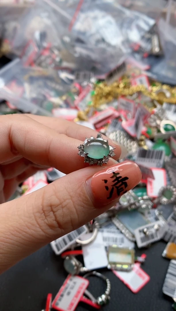 银S925镶嵌戒指翡翠天然A货缅甸翡翠