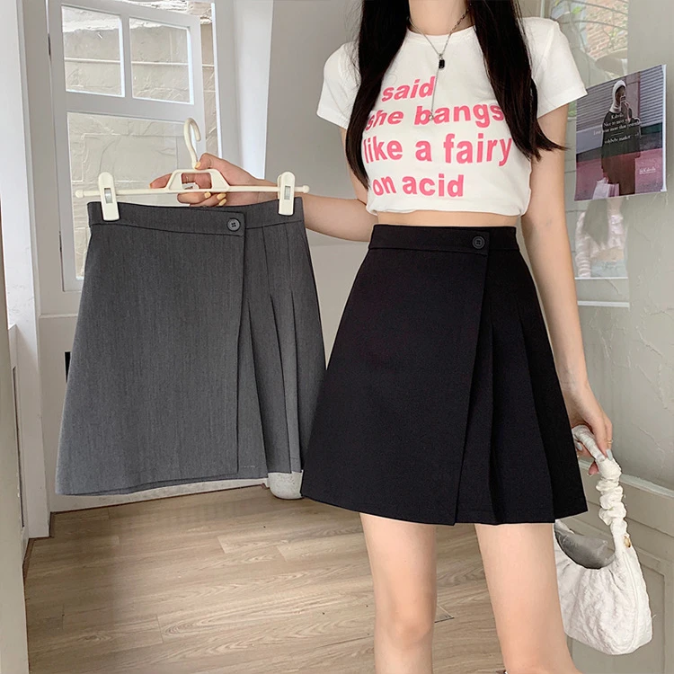 灰色百褶半身裙夏季裙子小个子高腰短款裙裤a字西装短裙包臀半裙