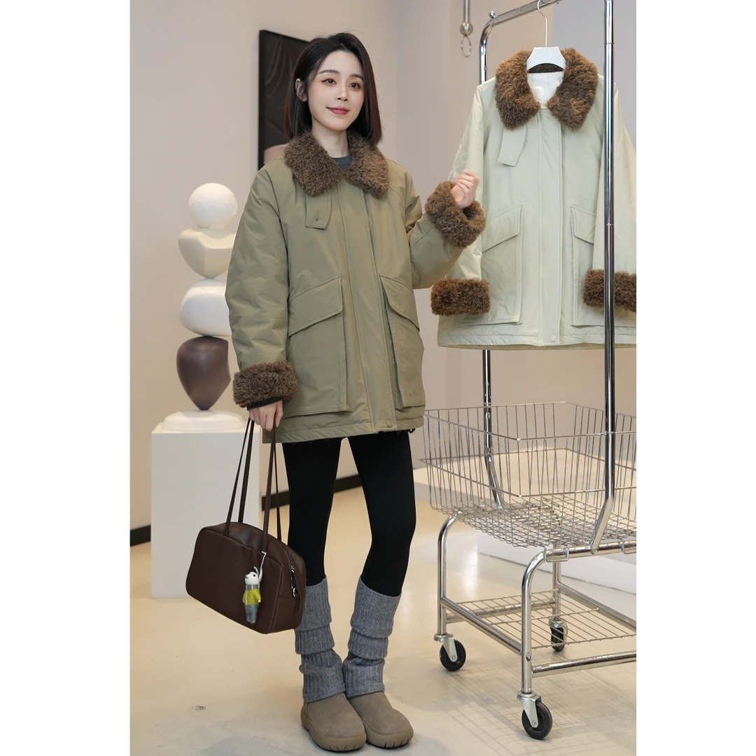 12.9【芜阅】冬季新款显瘦高级感翻毛领90白鸭绒羽绒服E673