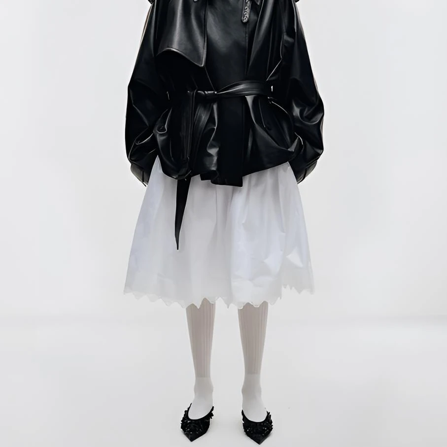 ETHOR 25春夏 -049SK 休闲百搭白色系带褶皱半裙女士舒适休闲短裙