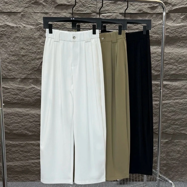 666K3136春夏季薄款垂感抗皱速干冰丝西裤男潮流宽松直筒休闲裤男