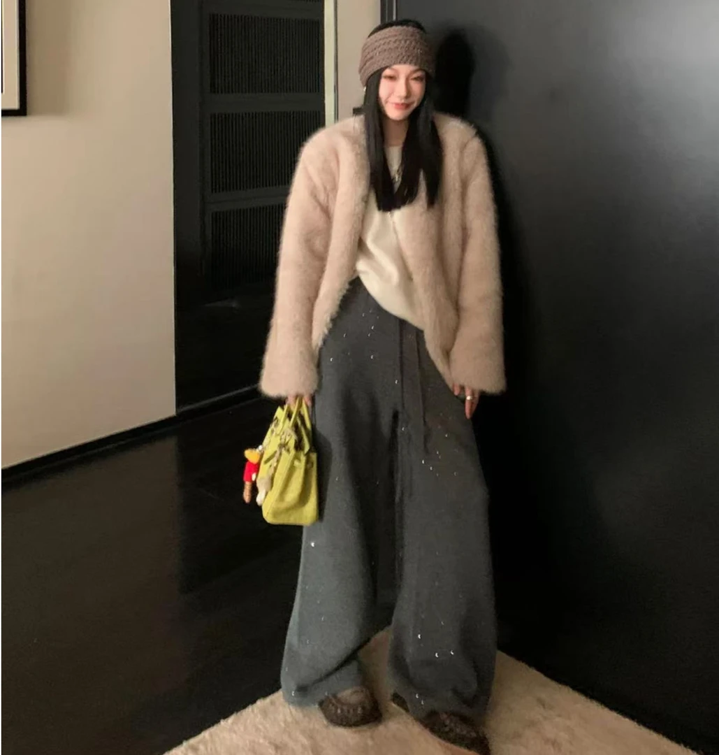 【XX】休闲百搭时尚云感亮片毛呢裤 B383