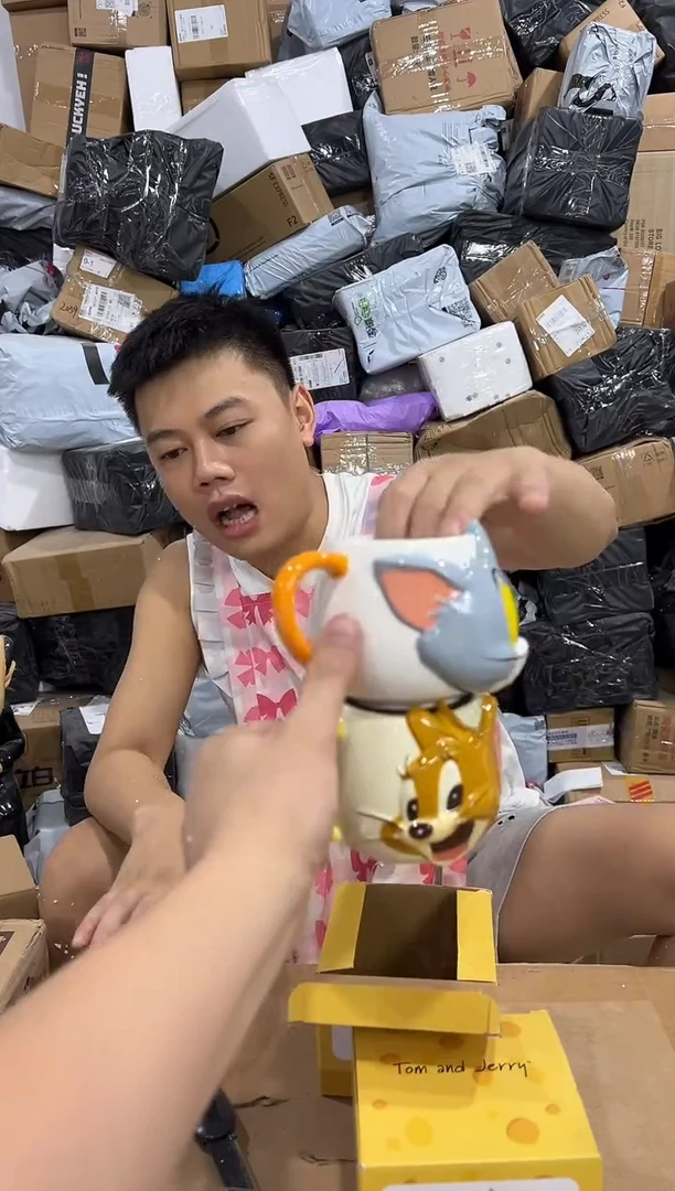 瓷片原盒立体猫和老鼠对杯