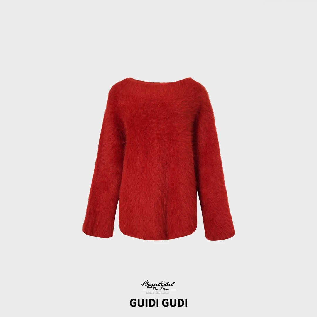 GUIDI GUDI【热烈生长】秋冬极简休闲风设计款兔毛毛衣/黄加蓝