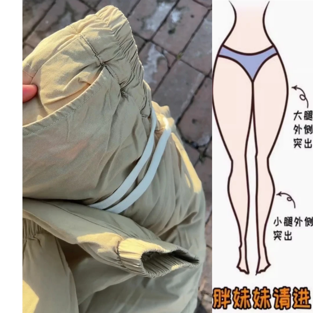 卡其色时尚保暖休闲棉裤2025年冬季新款高腰显瘦九分束脚裤