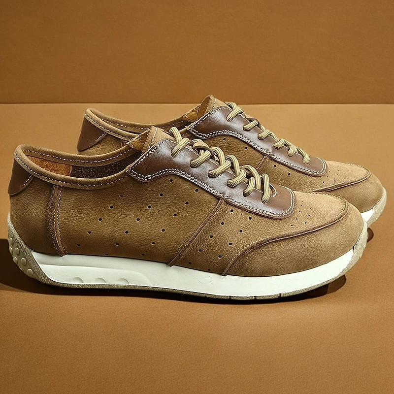 男士新款德训鞋真皮阿甘鞋潮流百搭系带低帮鞋软底软面运动休闲鞋