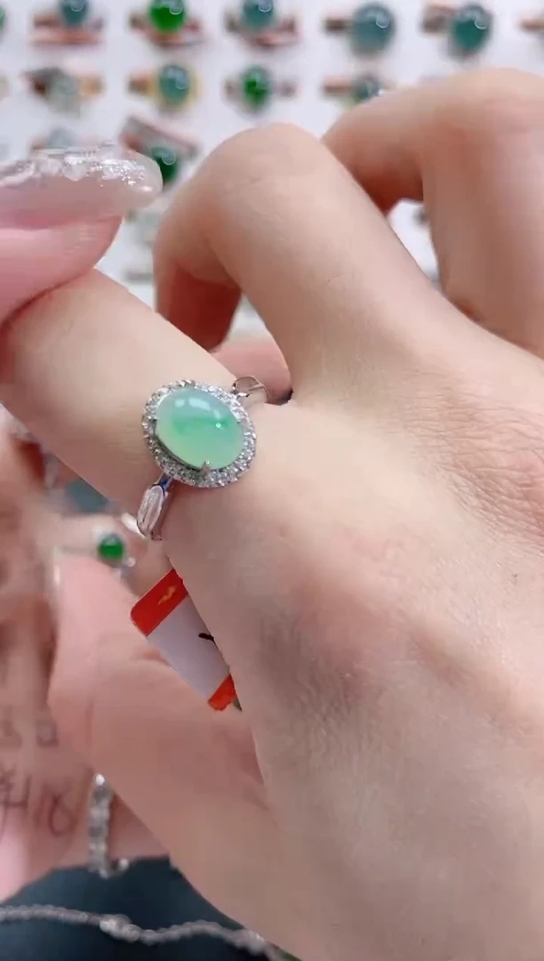 银S925镶嵌戒指翡翠 天然翡翠