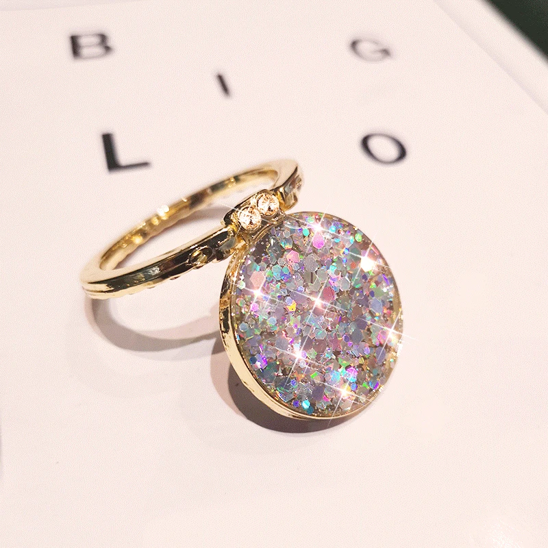 个性创意闪粉亮片女款手机指环扣金属支架便携通用旋转支架粘贴