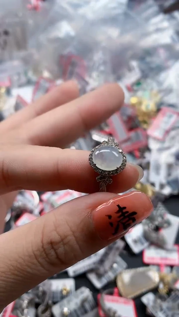 银S925镶嵌戒指翡翠天然A货缅甸翡翠