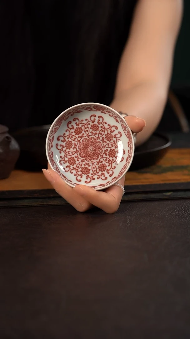 贵红窑釉里红三多普洱杯