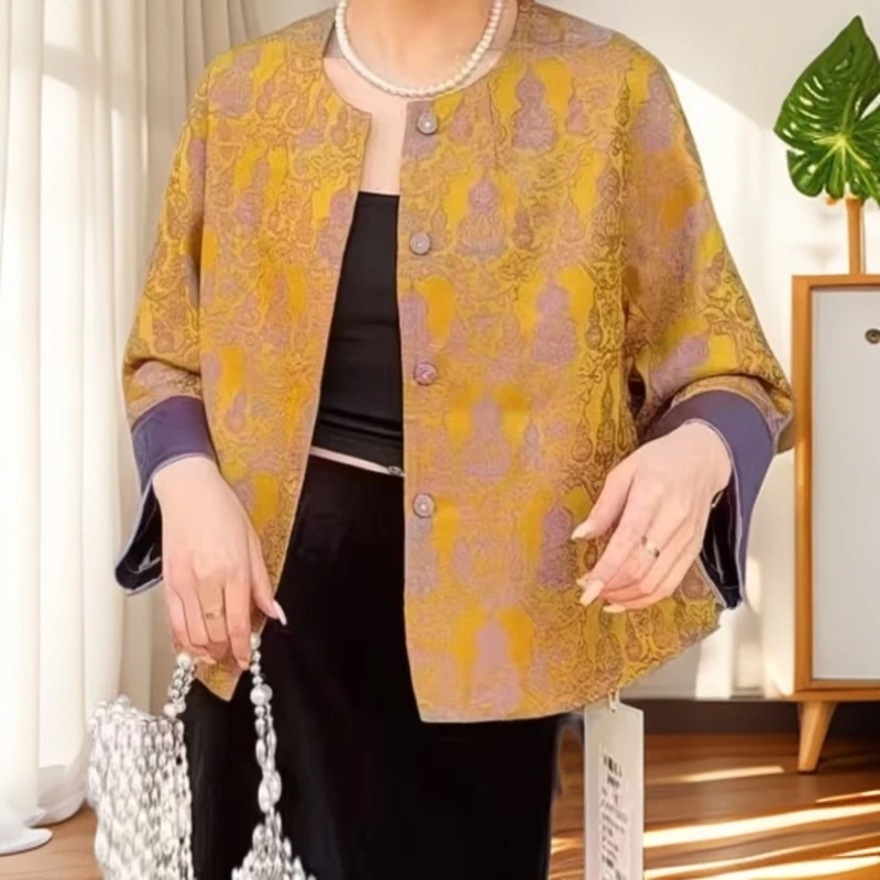 福禄双全国风上衣提花圆领常规斜襟双层常规款短款外套100