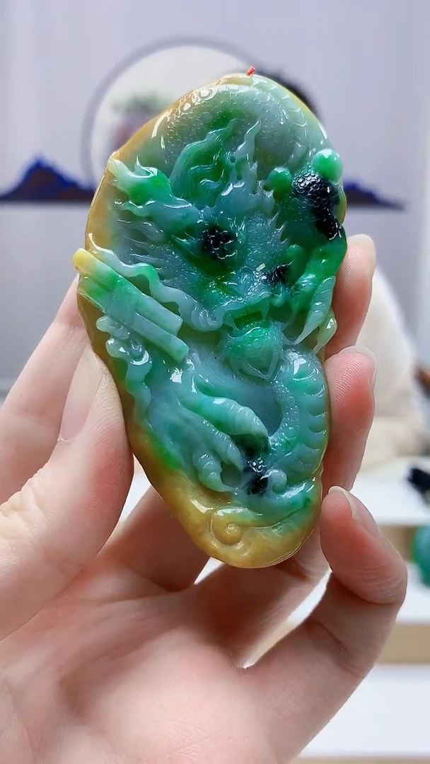 未镶嵌定制翡翠4852zm-毛货挂件龙牌168