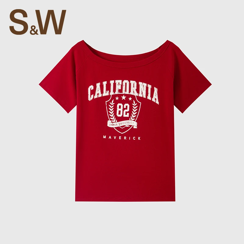 【白小姐】S&W速惟斜肩T恤女春夏透气百搭纯棉舒适t恤女款 4425