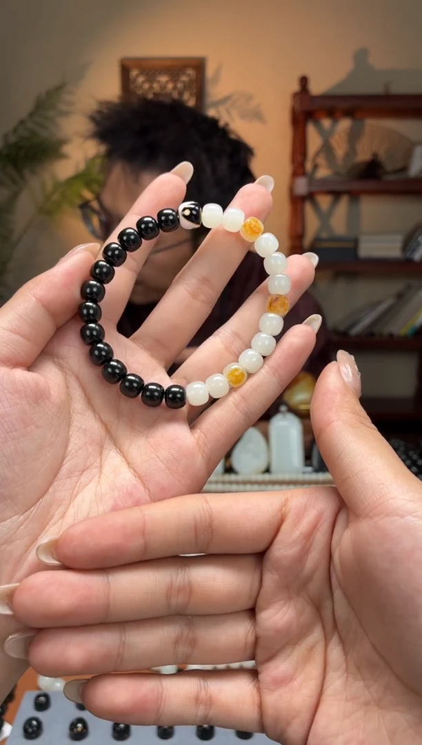 足金镶嵌手串和田玉7-8