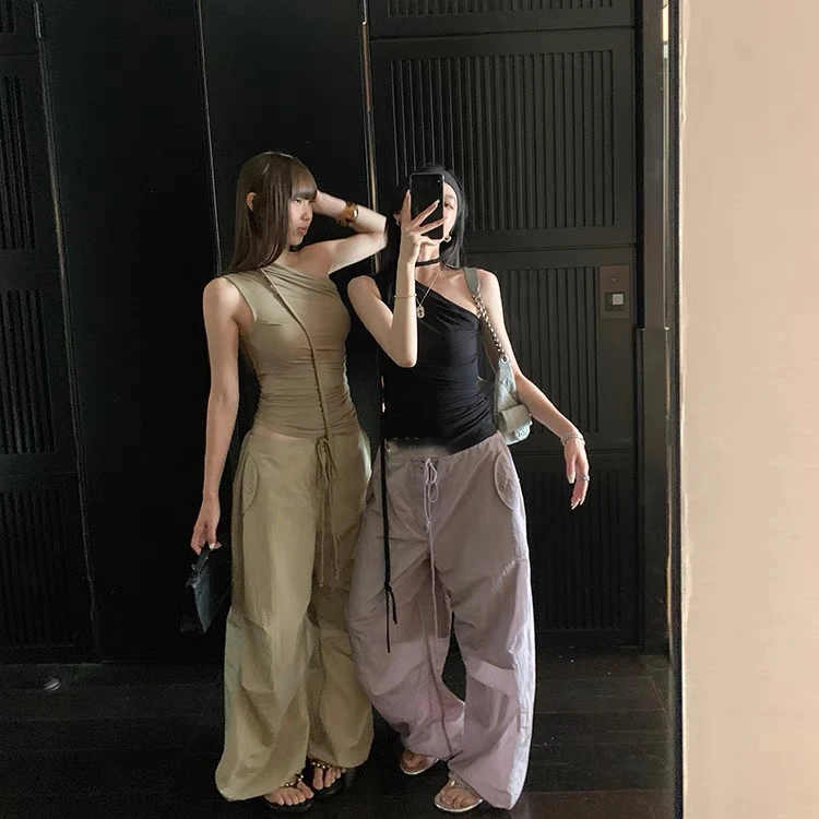 美式工装裤女夏季轻薄休闲裤宽松设计感直筒阔腿裤透气防晒裤X858