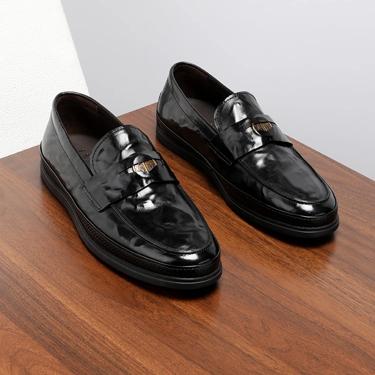 【胎牛皮】乐福鞋男款真皮手抓纹一脚蹬男鞋商务休闲皮鞋男软底软面