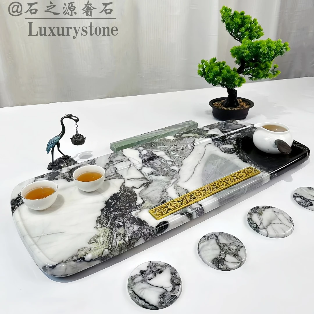 【冷翡石翠茶盘】奢石简约新中式风格轻奢茶盘家用泡茶实用创意