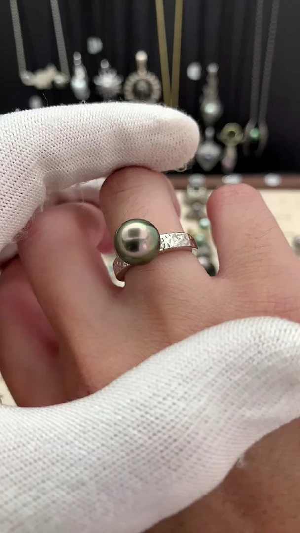 银S925镶嵌戒指海水珍珠大溪地珍珠戒指