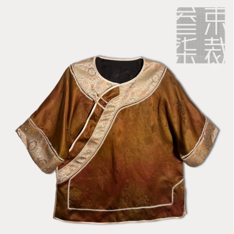 A720【山月记】夏季孤品香云纱提花缎面拼接国风大袖斜襟上衣