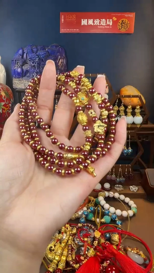 天然辰砂淼*哪，紫金砂项链