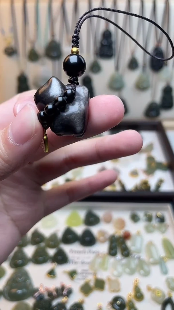 未镶嵌黑曜岩车挂银曜石挂件