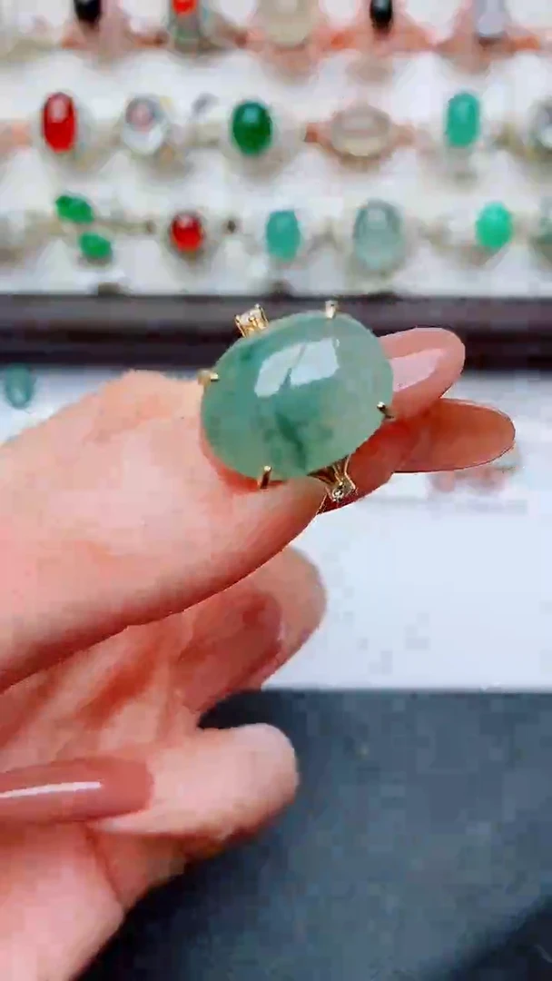 银S925镶嵌戒指翡翠...