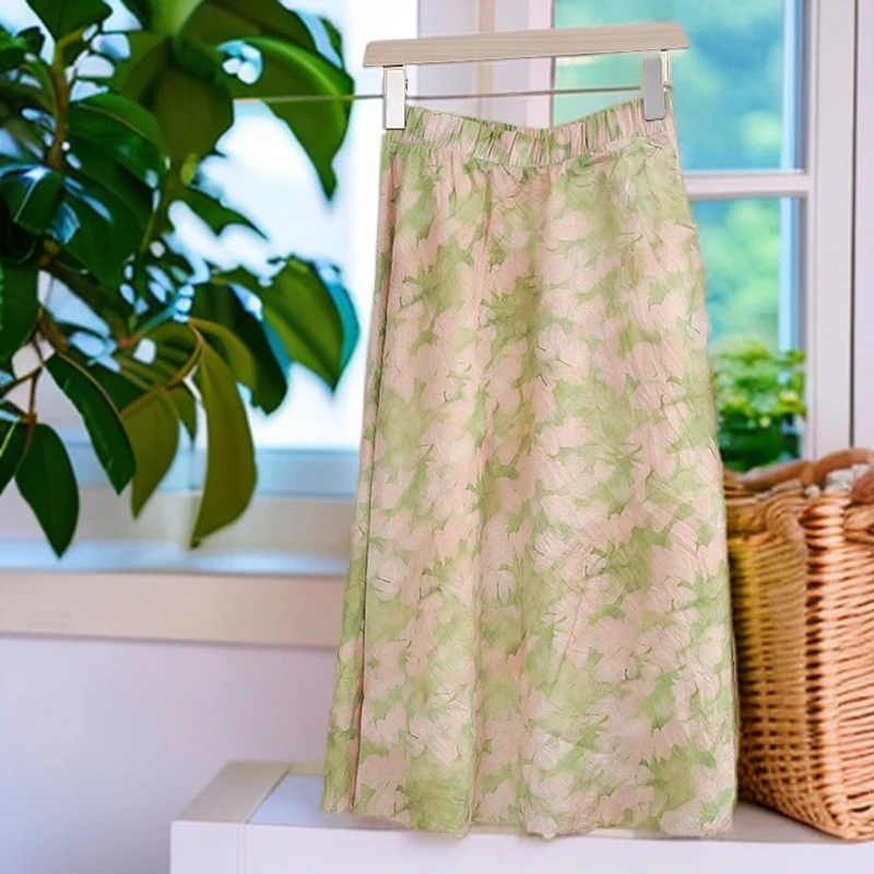 100%莱塞尔法式茶歇式半裙浪漫飘逸感松紧高腰A字版印花碎花半裙